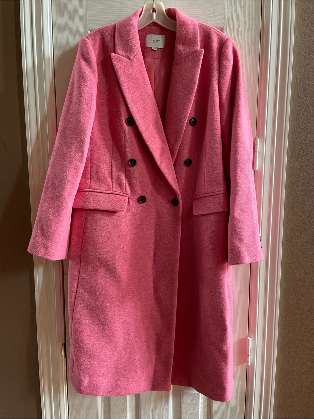 LOFT Hot Pink Double-Breasted Wool Blend Overcoat, Size Medium